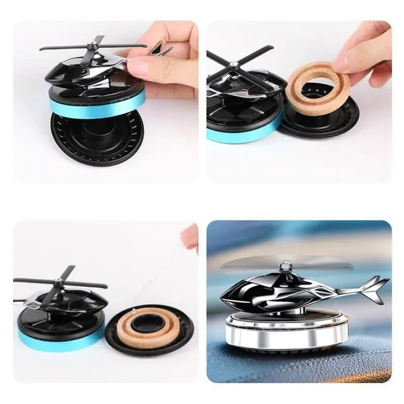 Auto Air Freshener Helicopter Aircraft Model Solar Aromatherapy Alloy Car Interior Deodorant Rotating Perfume Diffusers
