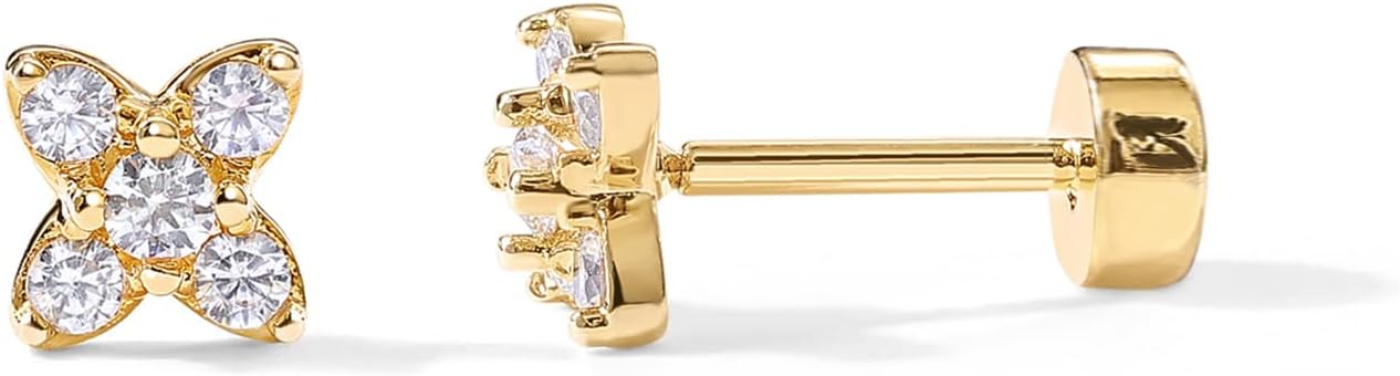 14K Gold Plated Mini Flat Back Stud Earrings | Helix Jewelry