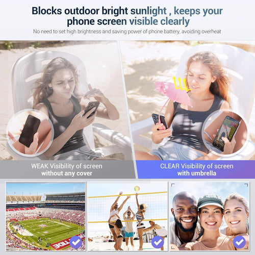 Phone Umbrella for Sun,Magnetic Cellphone SunShade Shield Umbrella,Universal Phone Sun Blocker Cover Visor for Beach Pool Accessories Travel Vacation Essentials Outdoor Video Photo Watching Anti-Glare