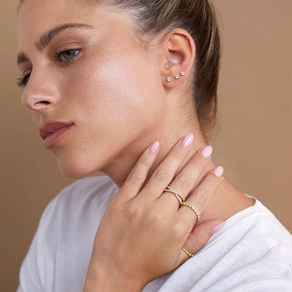 14K Gold Plated Cubic Zirconia Flat Back Stud Earrings | Helix Cartilage Jewelry