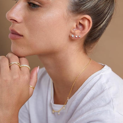 14K Gold Plated Cubic Zirconia Flat Back Stud Earrings | Helix Cartilage Jewelry